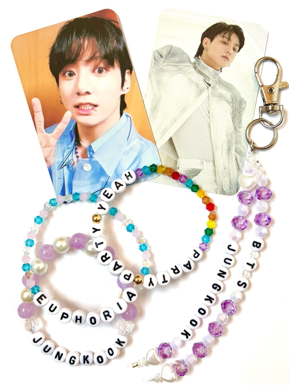 (6pcs) BTS JUNGKOOK BIAS BRACELET PHOTOCARD KEYCHAIN BUNDLE